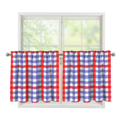 Blue Red And White Check Pattern Print Tier Curtains
