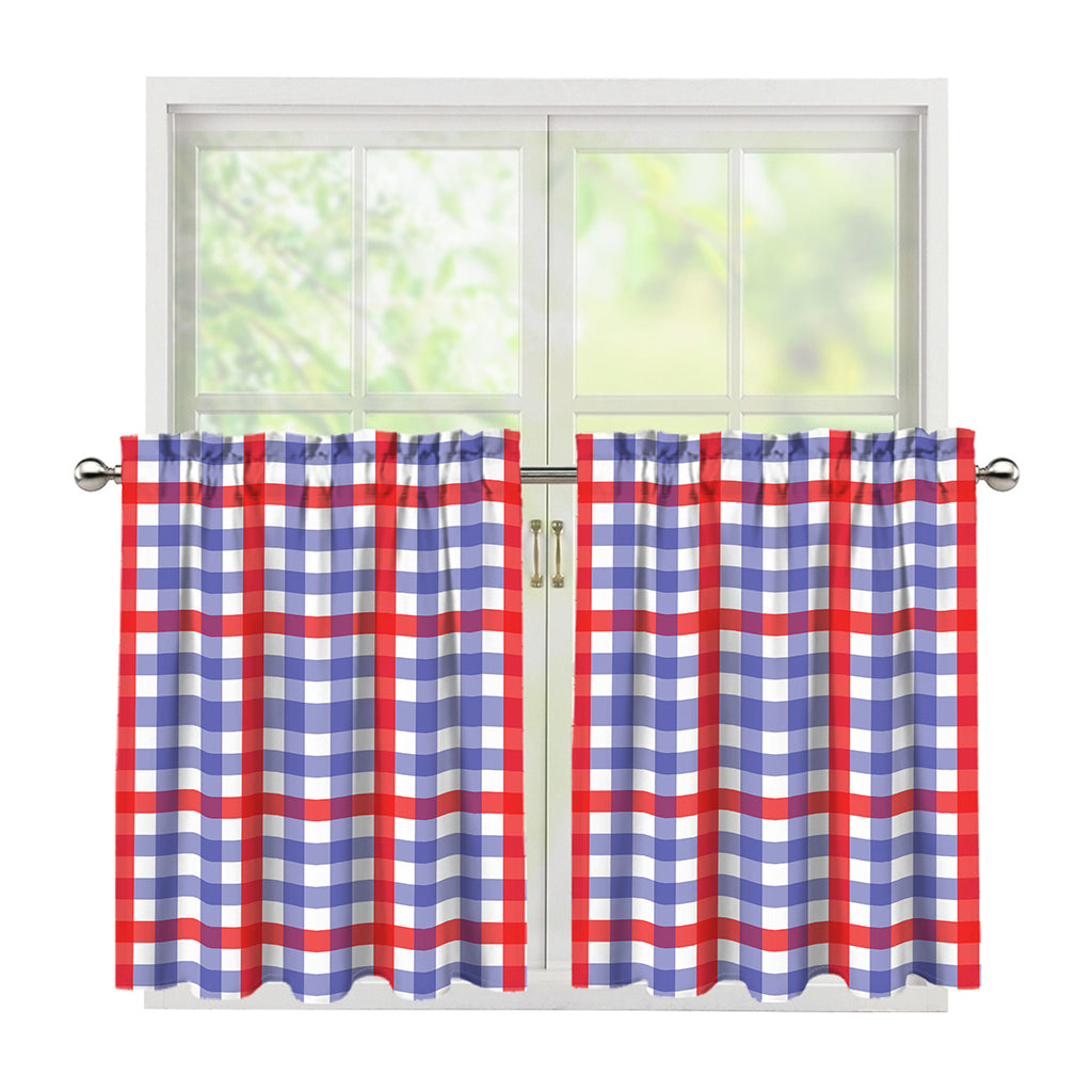 Blue Red And White Check Pattern Print Tier Curtains