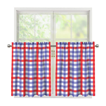 Blue Red And White Check Pattern Print Tier Curtains
