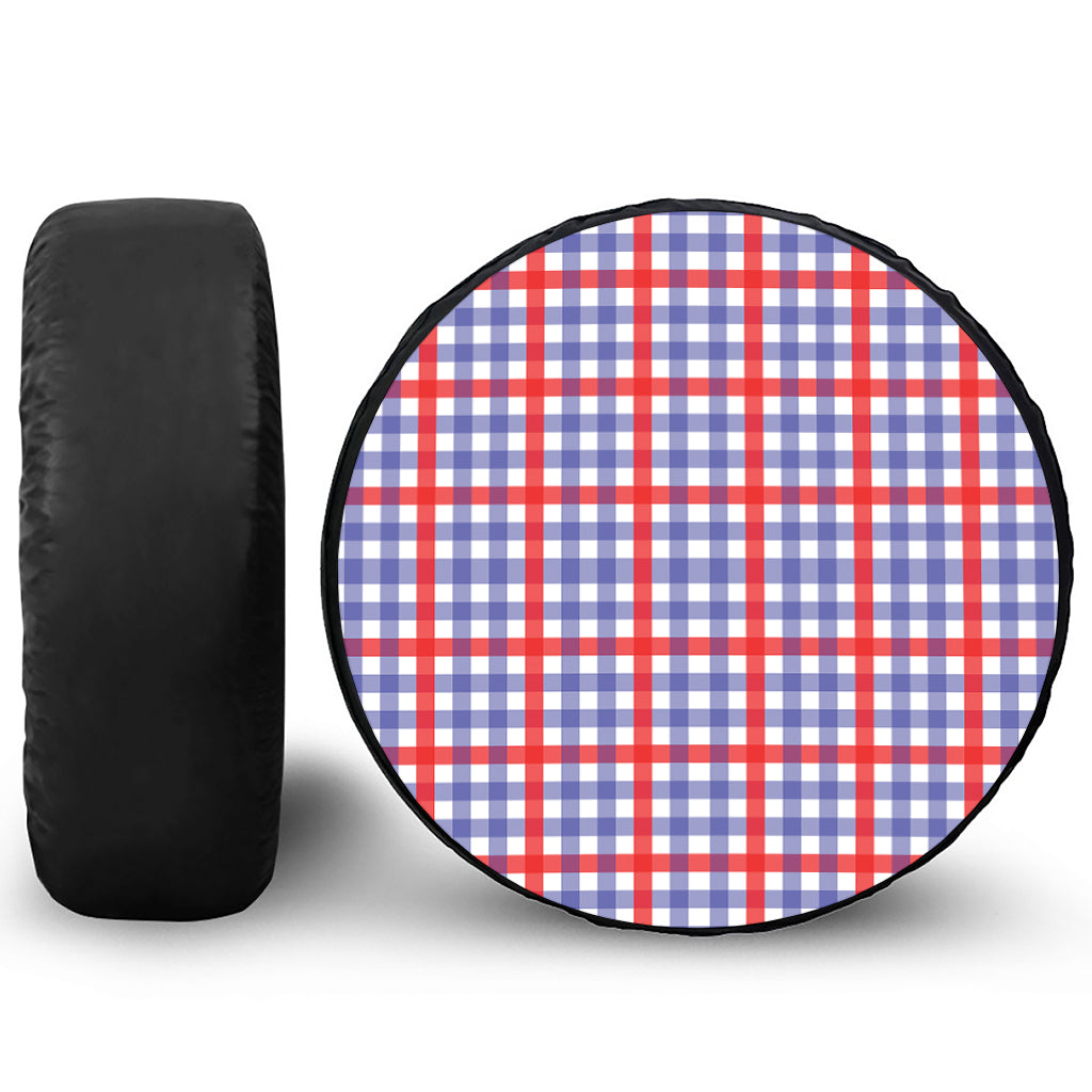 Blue Red And White Check Pattern Print Tire Cover