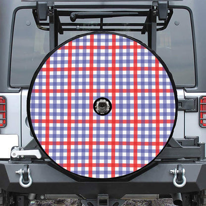 Blue Red And White Check Pattern Print Tire Cover With Camera Hole