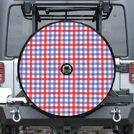 Blue Red And White Check Pattern Print Tire Cover With Camera Hole