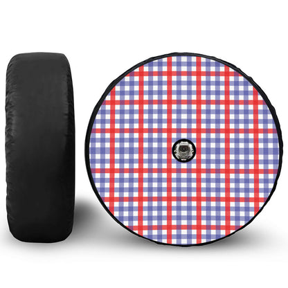 Blue Red And White Check Pattern Print Tire Cover With Camera Hole