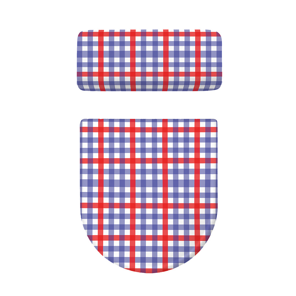 Blue Red And White Check Pattern Print Toilet Lid And Tank Cover Set