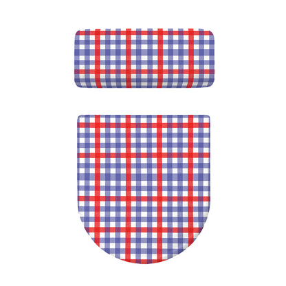 Blue Red And White Check Pattern Print Toilet Lid And Tank Cover Set