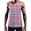 Blue Red And White Check Pattern Print Men's Workout Tank Top
