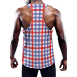 Blue Red And White Check Pattern Print Training Tank Top