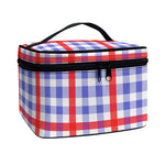 Blue Red And White Check Pattern Print Travel Makeup Bag