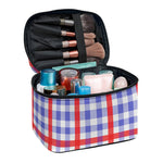 Blue Red And White Check Pattern Print Travel Makeup Bag