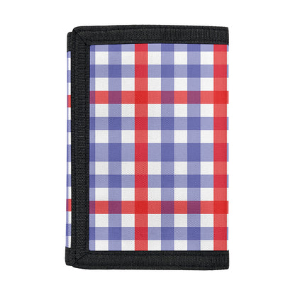 Blue Red And White Check Pattern Print Trifold Wallet