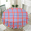 Blue Red And White Check Pattern Print Waterproof Round Tablecloth
