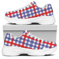 Blue Red And White Check Pattern Print White Chunky Shoes