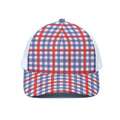 Blue Red And White Check Pattern Print White Mesh Trucker Hat