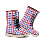 Blue Red And White Check Pattern Print Winter Boots