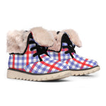 Blue Red And White Check Pattern Print Winter Boots