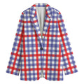 Blue Red And White Check Pattern Print Women's Blazer