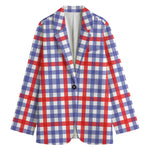 Blue Red And White Check Pattern Print Women's Blazer