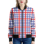 Blue Red And White Check Pattern Print Women's Bomber Jacket