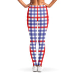 Blue Red And White Check Pattern Print Women's Leggings