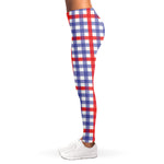 Blue Red And White Check Pattern Print Women's Leggings