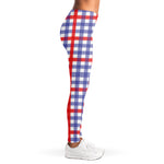Blue Red And White Check Pattern Print Women's Leggings