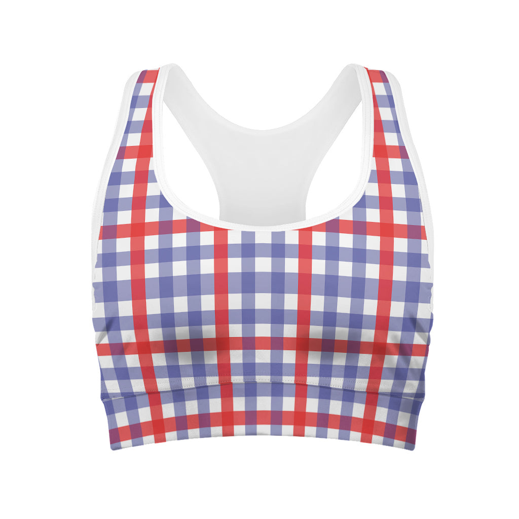 Blue Red And White Check Pattern Print Women's Sports Bra