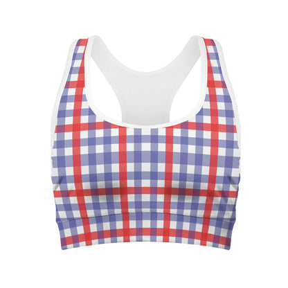 Blue Red And White Check Pattern Print Women's Sports Bra
