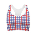 Blue Red And White Check Pattern Print Women's Sports Bra