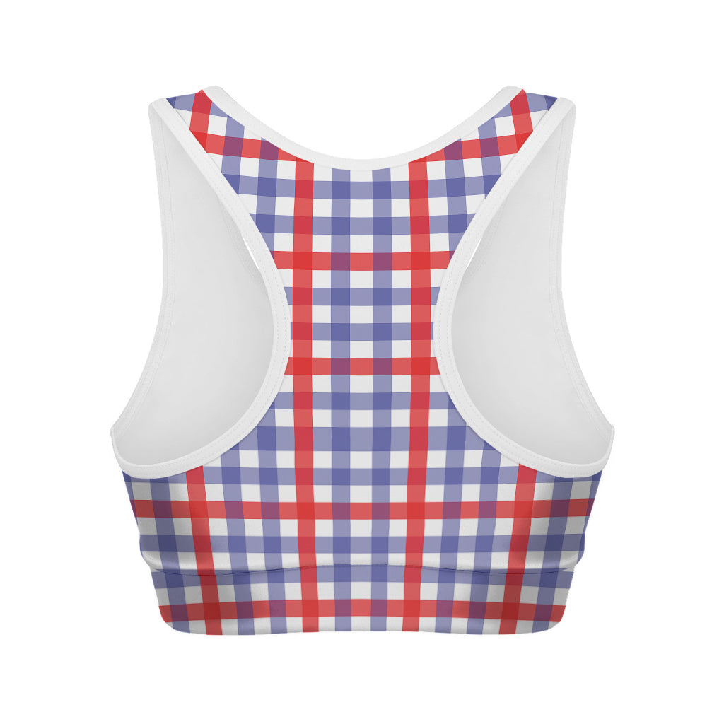 Blue Red And White Check Pattern Print Women's Sports Bra