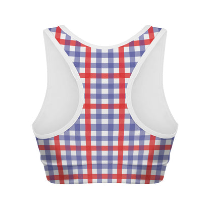 Blue Red And White Check Pattern Print Women's Sports Bra