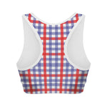 Blue Red And White Check Pattern Print Women's Sports Bra