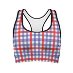 Blue Red And White Check Pattern Print Women's Sports Bra