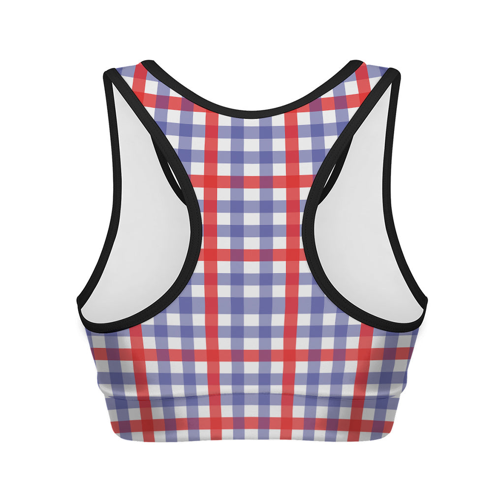 Blue Red And White Check Pattern Print Women's Sports Bra