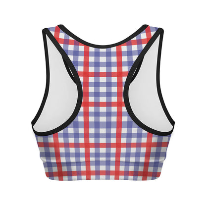 Blue Red And White Check Pattern Print Women's Sports Bra
