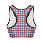 Blue Red And White Check Pattern Print Women's Sports Bra