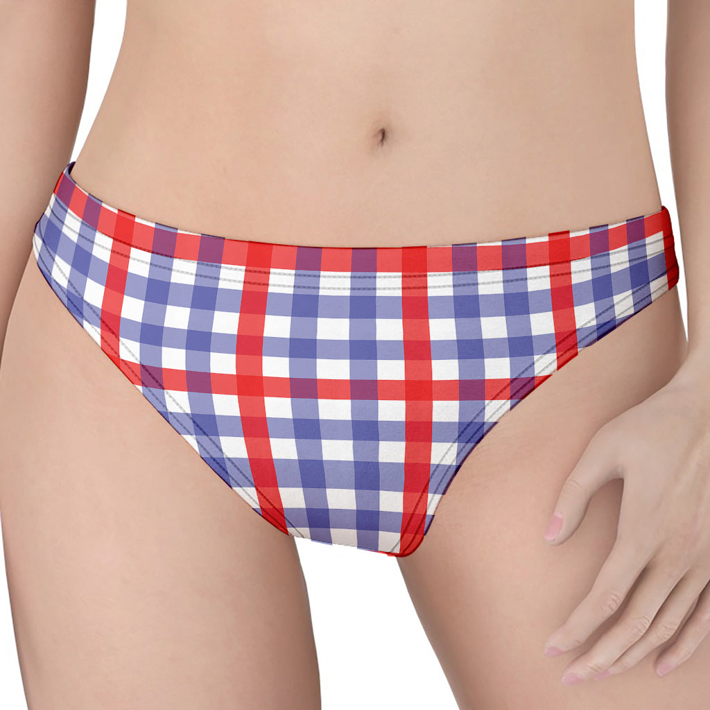 Blue Red And White Check Pattern Print Women's Thong