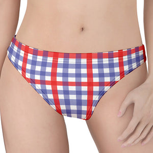 Blue Red And White Check Pattern Print Women's Thong