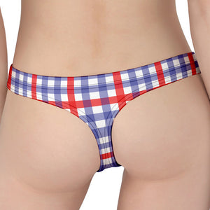 Blue Red And White Check Pattern Print Women's Thong