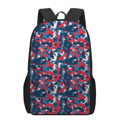 Blue Red And White Digital Camo Print 17 Inch Backpack