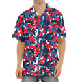 Blue Red And White Digital Camo Print Aloha Shirt