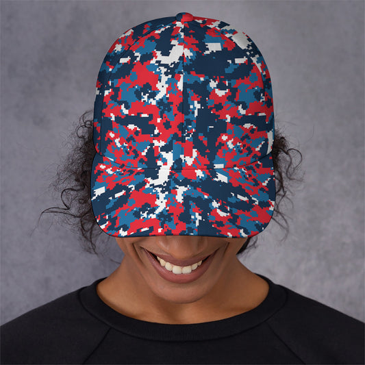 Blue Red And White Digital Camo Print Baseball Cap