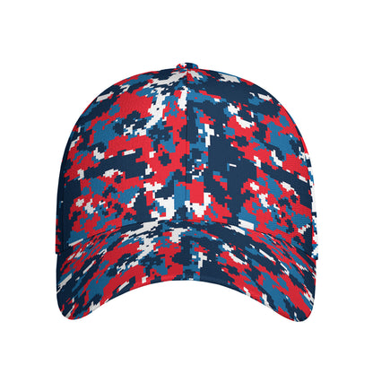 Blue Red And White Digital Camo Print Baseball Cap