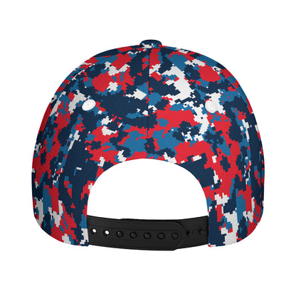 Blue Red And White Digital Camo Print Baseball Cap