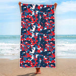 Blue Red And White Digital Camo Print Beach Towel