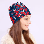 Blue Red And White Digital Camo Print Beanie