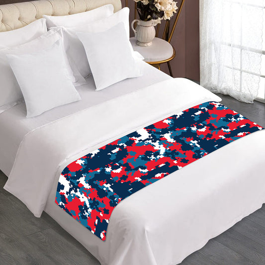 Blue Red And White Digital Camo Print Bed Runner