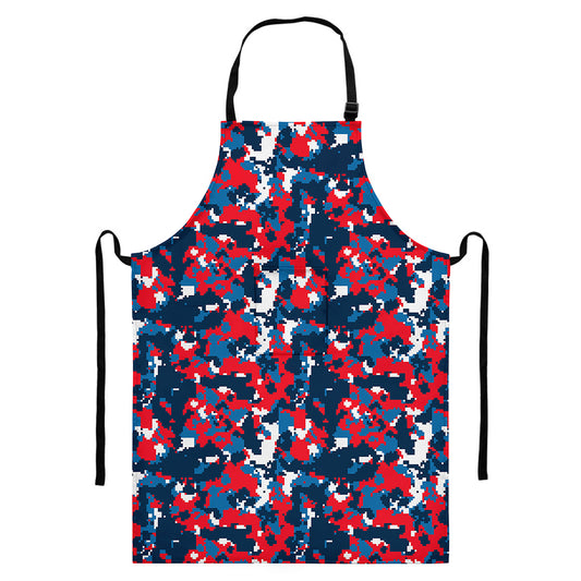 Blue Red And White Digital Camo Print Bib Apron With Pocket