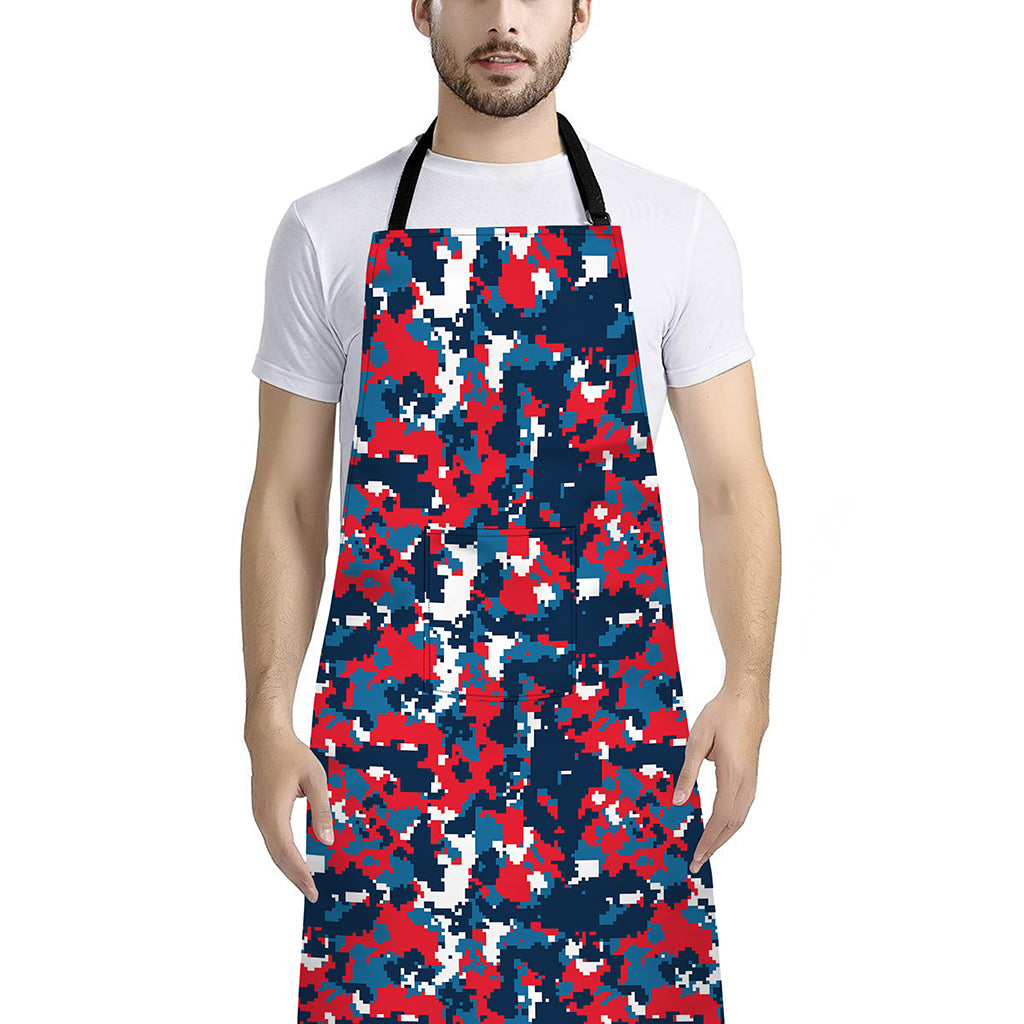 Blue Red And White Digital Camo Print Bib Apron With Pocket