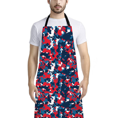 Blue Red And White Digital Camo Print Bib Apron With Pocket