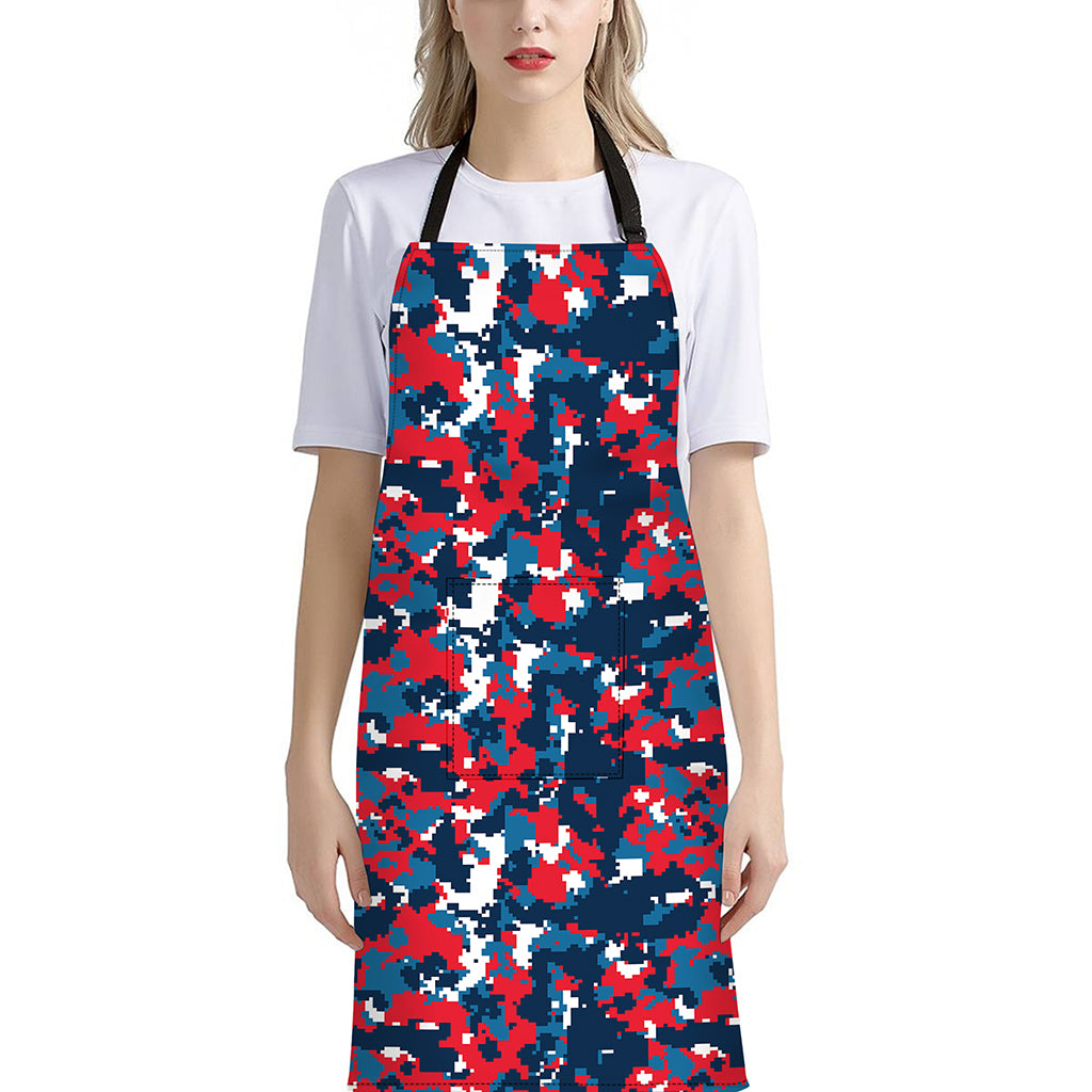 Blue Red And White Digital Camo Print Bib Apron With Pocket